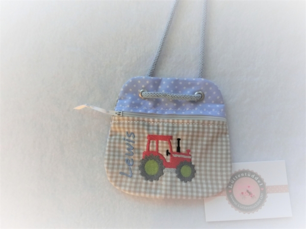 ★ Brustbeutel Traktor Trecker Name ★ Einschulung Badeanstalt Kita Schule Viele Farben und Muster von Lüttentüddel