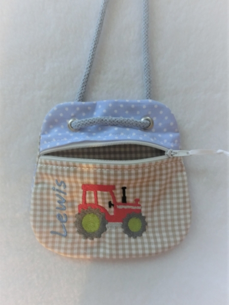 ★ Brustbeutel Traktor Trecker Name ★ Einschulung Badeanstalt Kita Schule Viele Farben und Muster von Lüttentüddel