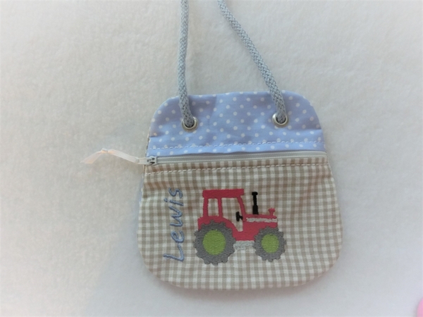 ★ Brustbeutel Traktor Trecker Name ★ Einschulung Badeanstalt Kita Schule Viele Farben und Muster von Lüttentüddel