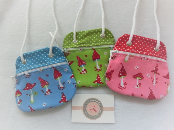 Brustbeutel Pilze Grün Name ★ Kita Schule Einschulung Geburtstag Geschenk von Lüttentüddel