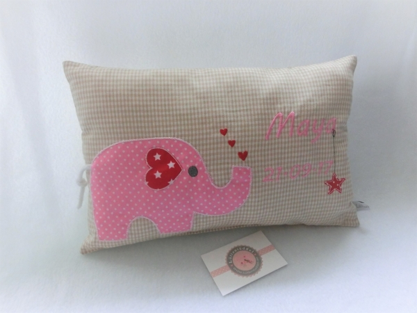★ 35x23 cm Kissen Geburt Elefant Name ★ von Lüttentüddel