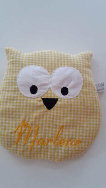 Eule Körnerkissen Wärmekissen Dinkel Wunschfarbe Name von Lüttentüddel