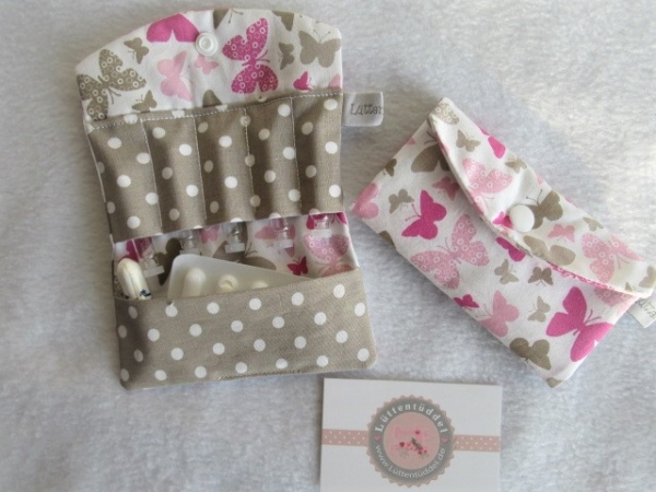 ♥ Schmetterlinge mit Punkte Taupe Globuli Täschchen, Notfall Täschchen Tampon Pillentäschchen ♥ © Lüttentüddel