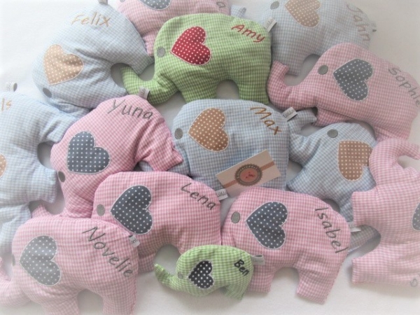 ♥zuckersüßer  Elefant  Wunschname Körnerkissen Wärmekissen Dinkel Lavendel von Lüttentüddel