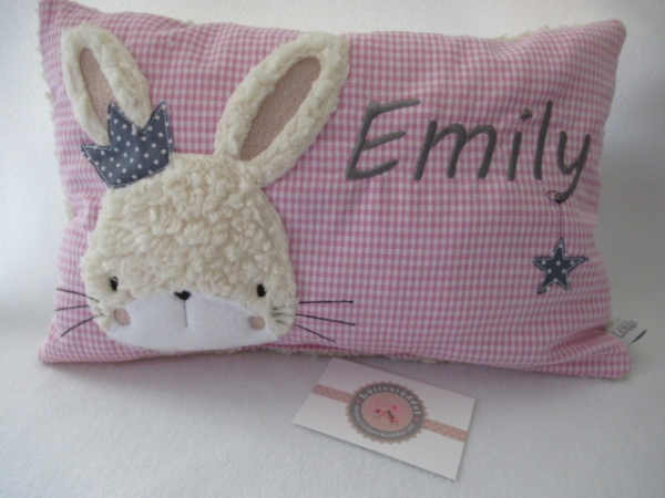 ★ 35x23 cm Kissen Geburt Hase Krone Mädchen Name ★ von Lüttentüddel