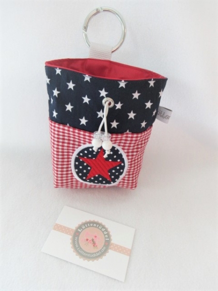 ♥ BUTTON STERN Vichy HUND LECKERLIBEUTEL KOTBEUTEL GÜRTELTASCHE VON LÜTTENTÜDDEL