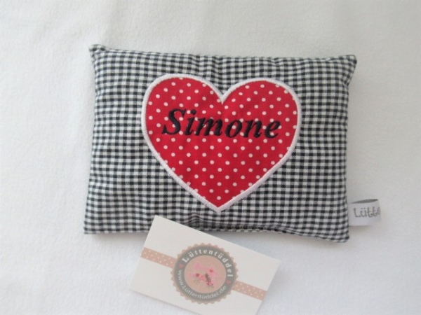 ♥ Herz Punkte Wunschname Körnerkissen Wärmekissen Dinkel Lavendel von Lüttentüddel