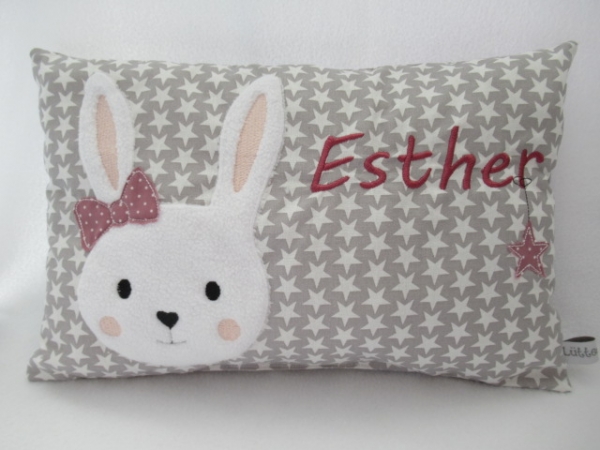 ★ 35x23 cm Kissen ★  Einschulung KITA Sterne Taufe Geburt Hase Mädchen Name ★ von Lüttentüddel ★