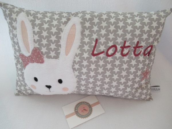 ★ 35x23 cm Kissen ★  Einschulung KITA Sterne Taufe Geburt Hase Mädchen Name ★ von Lüttentüddel ★