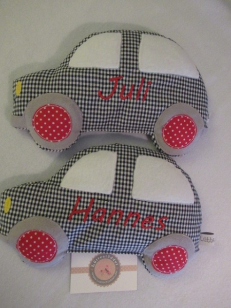 Auto Körnerkissen Wärmekissen Dinkel Wunschfarbe Wunschname Geburt Taufe Einschulung KITA Name von Lüttentüddel