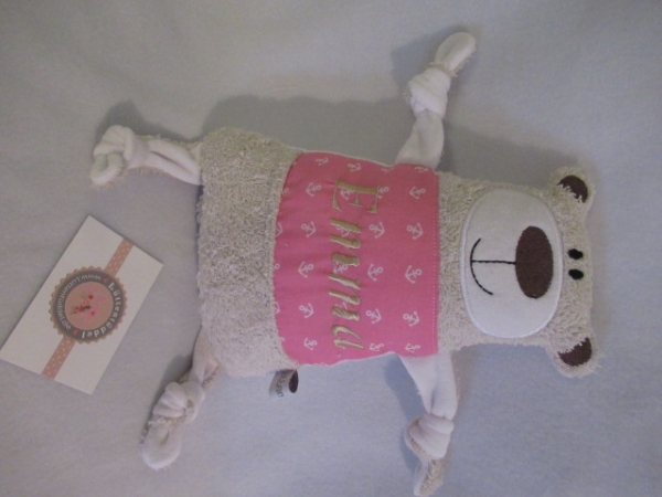 ★ 35x23 cm Kissen Anker Geburt Einschulung Schmusekissen Kita ... Bär Halstuch Name ★ von Lüttentüddel