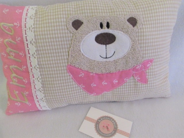 ★ 35x23 cm Kissen Anker Geburt Einschulung Schmusekissen Kita ... Bär Halstuch Name ★ von Lüttentüddel