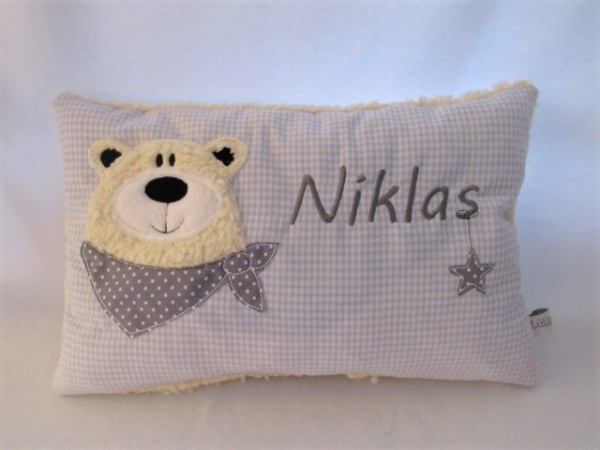 ★ 35x23 cm Kissen Schmusekissen Geburt Bär Name ★ von Lüttentüddel