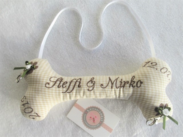 ♥ Ringkissen Knochen Wunschname Stickerei Hochzeit Hochzeitsknochen Just Married I Do