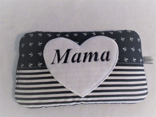 ★♥ Großes Körnerkissen Wärmekissen Anker Herz Dinkel Lavendel Streifen Wunschname ★ von Lüttentüddel