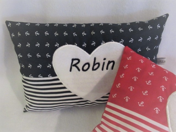 ★ 35x23 cm Kissen Geburt Taufe Geschenk Anker Streifen Herz Name ★ von Lüttentüddel