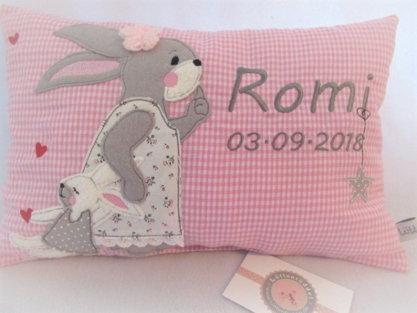 ★ ca. 35x25 cm Kissen Hase Schmusehase Baby Wunschname Geburt Taufe Einschulung Reisekissen  ★ von Lüttentüddel