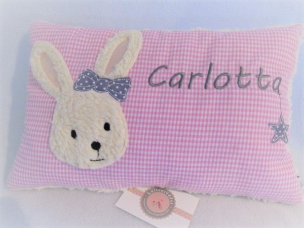 ★ 35x23 cm Kissen Geburt Hase Schleife Mädchen Name  Einschulung Taufe Schmusekissen Kissen to go...★ von Lüttentüddel