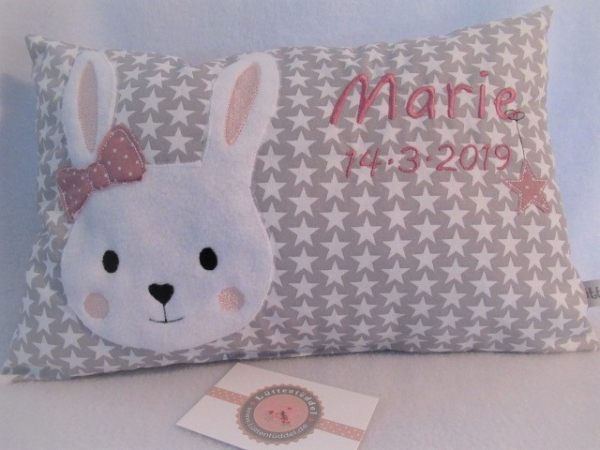 ★ 35x23 cm Kissen ★ Geburt Hase Mädchen Name ★ von Lüttentüddel ★ Einschulung Kindergarten Taufe