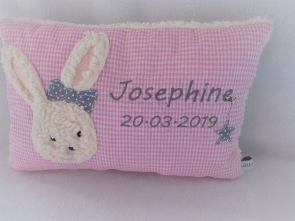★ 35x23 cm Kissen Geburt Hase Schleife Mädchen Name  Einschulung Taufe Schmusekissen Kissen to go...★ von Lüttentüddel