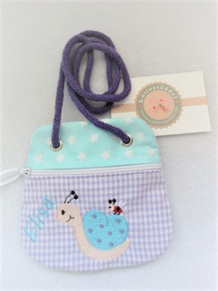 ★ Brustbeutel Schnecke Wunschname ★ Einschulung Badeanstalt Kita Schule Viele Farben und Muster von Lüttentüddel