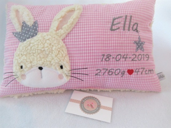 ★ 35x23 cm Kissen Geburt Hase Krone Mädchen Name ★ von Lüttentüddel