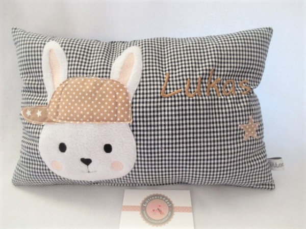 ★ 35x23 cm Kissen Geburt Hase Junge Name ★ von Lüttentüddel Einschulung Taufe KITA Geburt Geburtstag
