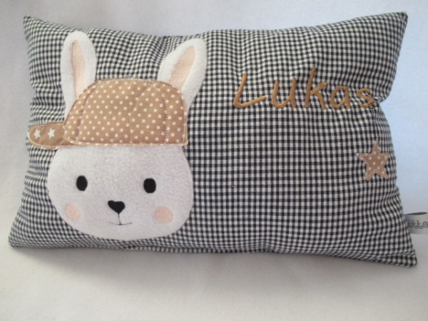 ★ 35x23 cm Kissen Geburt Hase Junge Name ★ von Lüttentüddel Einschulung Taufe KITA Geburt Geburtstag