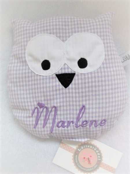 Eule Körnerkissen Wärmekissen Dinkel Wunschfarbe Name von Lüttentüddel