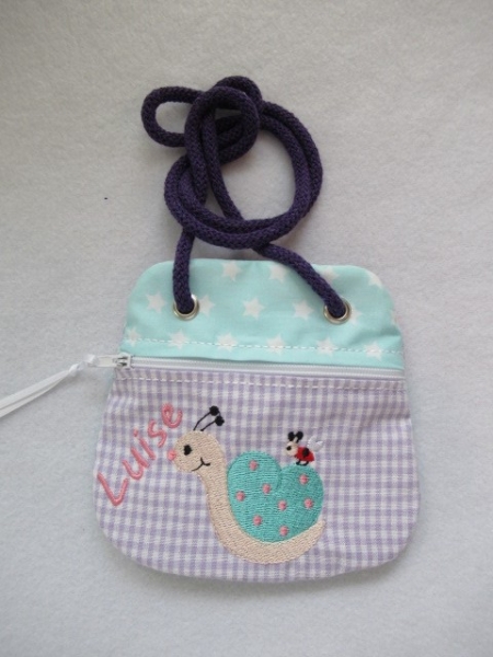 ★ Brustbeutel Schnecke Wunschname ★ Einschulung Badeanstalt Kita Schule Viele Farben und Muster von Lüttentüddel