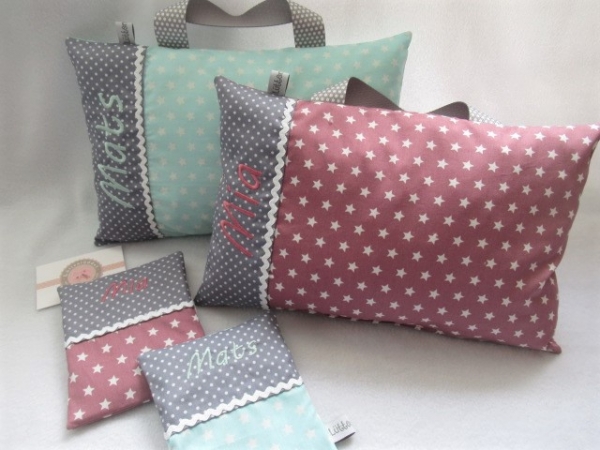 ★ 35x23 cm Kissen to Go Geburt Sterne Punkte Wunschname Pinkelparty ★ von Lüttentüddel