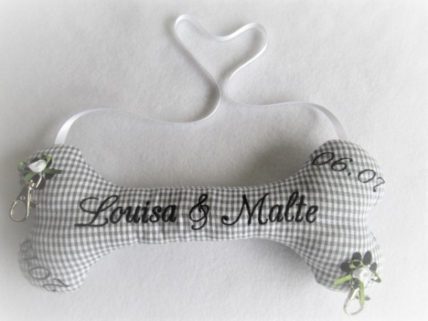 ♥ Ringkissen Knochen Wunschname Stickerei Hochzeit Hochzeitsknochen Standesamt Traumhochzeit Just Married I Do