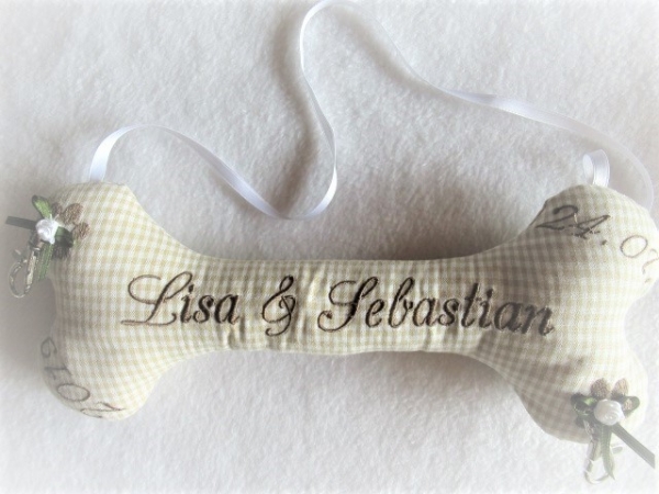 ♥ Ringkissen Knochen Wunschname Stickerei Standesamt Kirche Hochzeit Hochzeitsknochen Just Married I Do -