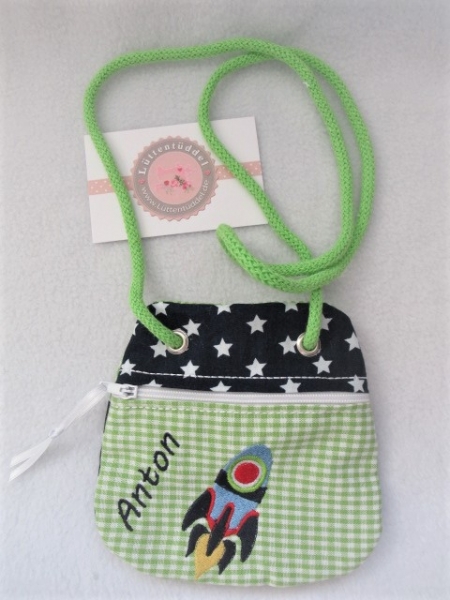 ★ Brustbeutel Rakete Wunschname ★ Einschulung Badeanstalt Kita Schule Viele Farben und Muster von Lüttentüddel