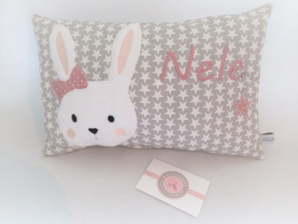 ★ 35x23 cm Kissen ★ Geburt Hase Mädchen Name ★ von Lüttentüddel ★ Einschulung Kindergarten Taufe