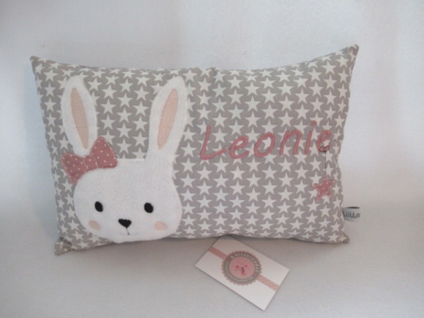 ★ 35x23 cm Kissen ★ Geburt Hase Mädchen Name ★ von Lüttentüddel ★ Einschulung Kindergarten Taufe