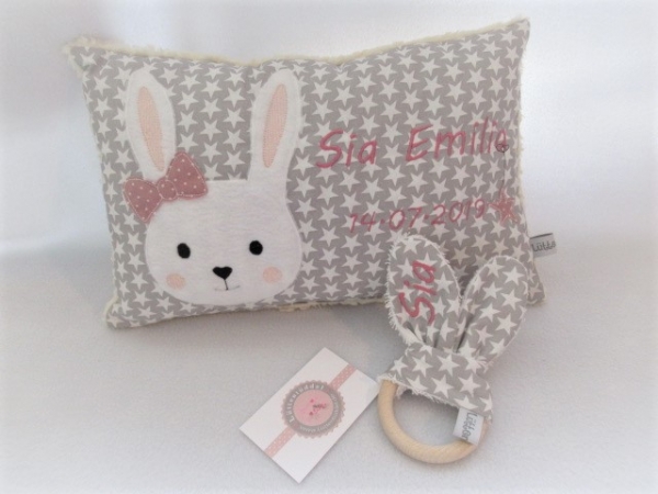 ★ 35x23 cm Kissen ★ Geburt Hase Mädchen Name ★ von Lüttentüddel ★ Einschulung Kindergarten Taufe