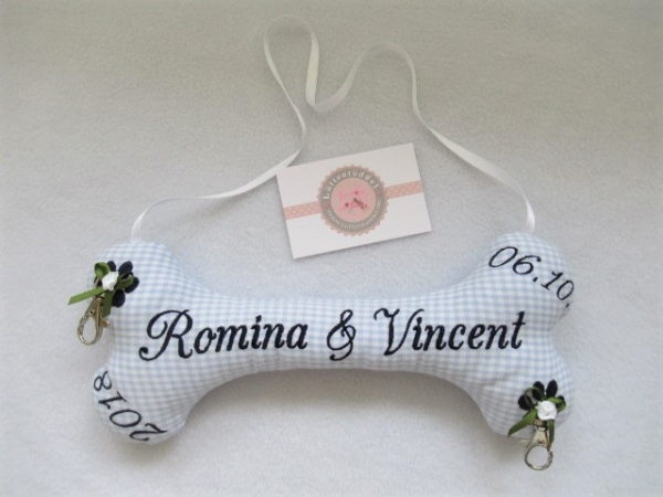 ♥ Ringkissen Knochen Wunschname Stickerei Hochzeit Hochzeitsknochen Just Married I Do Lüttentüddel®