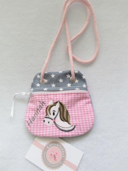 ★ Brustbeutel Pferd Wunschname ★ Einschulung Badeanstalt Kita Schule Viele Farben und Muster von Lüttentüddel