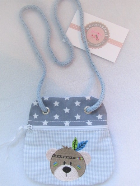 ★ Brustbeutel Indianer Bär Wunschname ★ Einschulung Badeanstalt Kita Schule Viele Farben und Muster von Lüttentüddel - Kopie