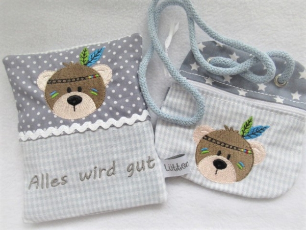 ★ Brustbeutel Indianer Bär Wunschname ★ Einschulung Badeanstalt Kita Schule Viele Farben und Muster von Lüttentüddel - Kopie
