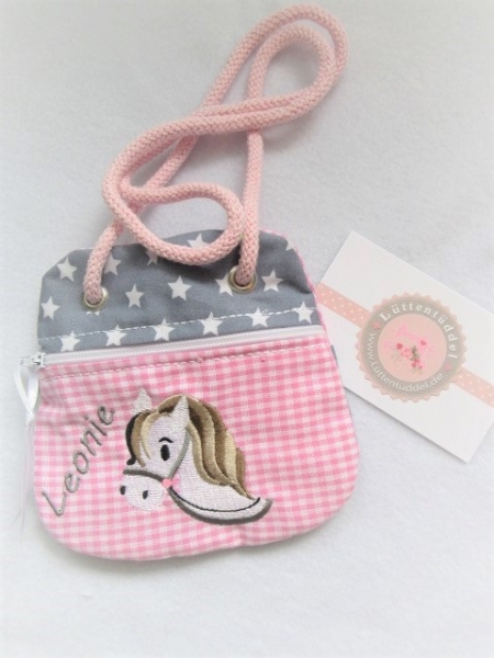 ★ Brustbeutel Pferd Wunschname ★ Einschulung Badeanstalt Kita Schule Viele Farben und Muster von Lüttentüddel