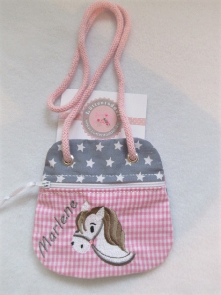 ★ Brustbeutel Pferd Wunschname ★ Einschulung Badeanstalt Kita Schule Viele Farben und Muster von Lüttentüddel