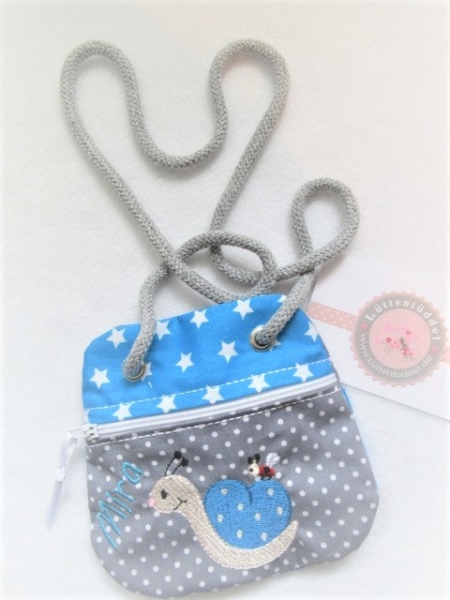 ★ Brustbeutel Schnecke Wunschname ★ Einschulung Badeanstalt Kita Schule Viele Farben und Muster von Lüttentüddel