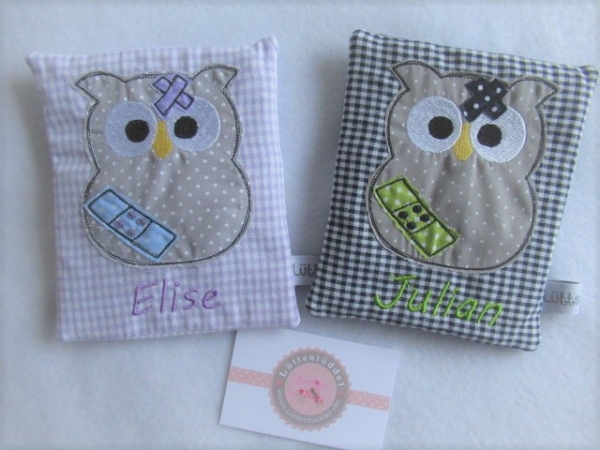 ♥ kleine Eule Beulentröster inkl. Kühlpad Wunschname Geburt Taufe Einschulung  KITA ★ von Lüttentüddel®