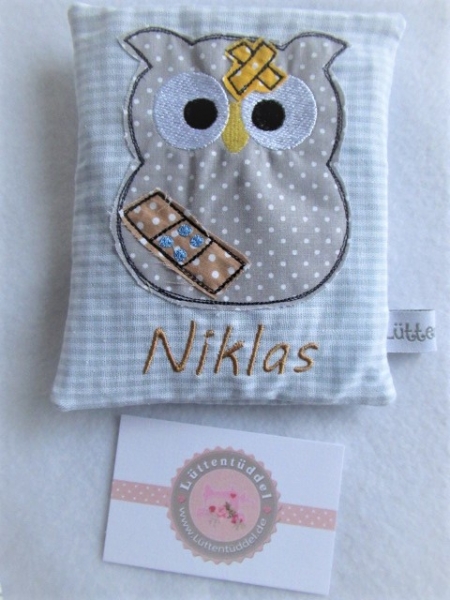 ♥ kleine Eule Beulentröster inkl. Kühlpad Wunschname Geburt Taufe Einschulung  KITA ★ von Lüttentüddel®