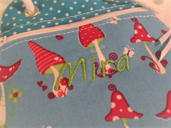 Brustbeutel Pilze Blau Name ★ Kita Einschulung Geburtstag Geschenk von Schule von Lüttentüddel