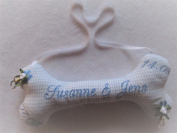 ♥ Ringkissen Knochen Wunschname Stickerei Hochzeit Hochzeitsknochen Just Married I Do