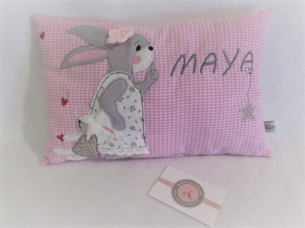 ★ ca. 35x25 cm Kissen Hase Schmusehase Baby Wunschname Geburt Taufe Einschulung Reisekissen  ★ von Lüttentüddel
