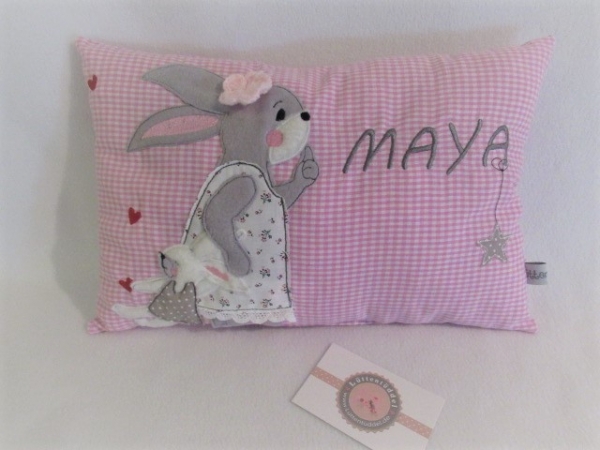 ★ ca. 35x25 cm Kissen Hase Schmusehase Baby Wunschname Geburt Taufe Einschulung Reisekissen  ★ von Lüttentüddel